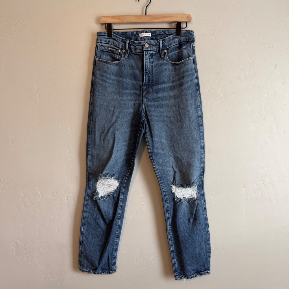 Good American Good Classic Slim Straight Distressed Jeans Womens Size 8 29